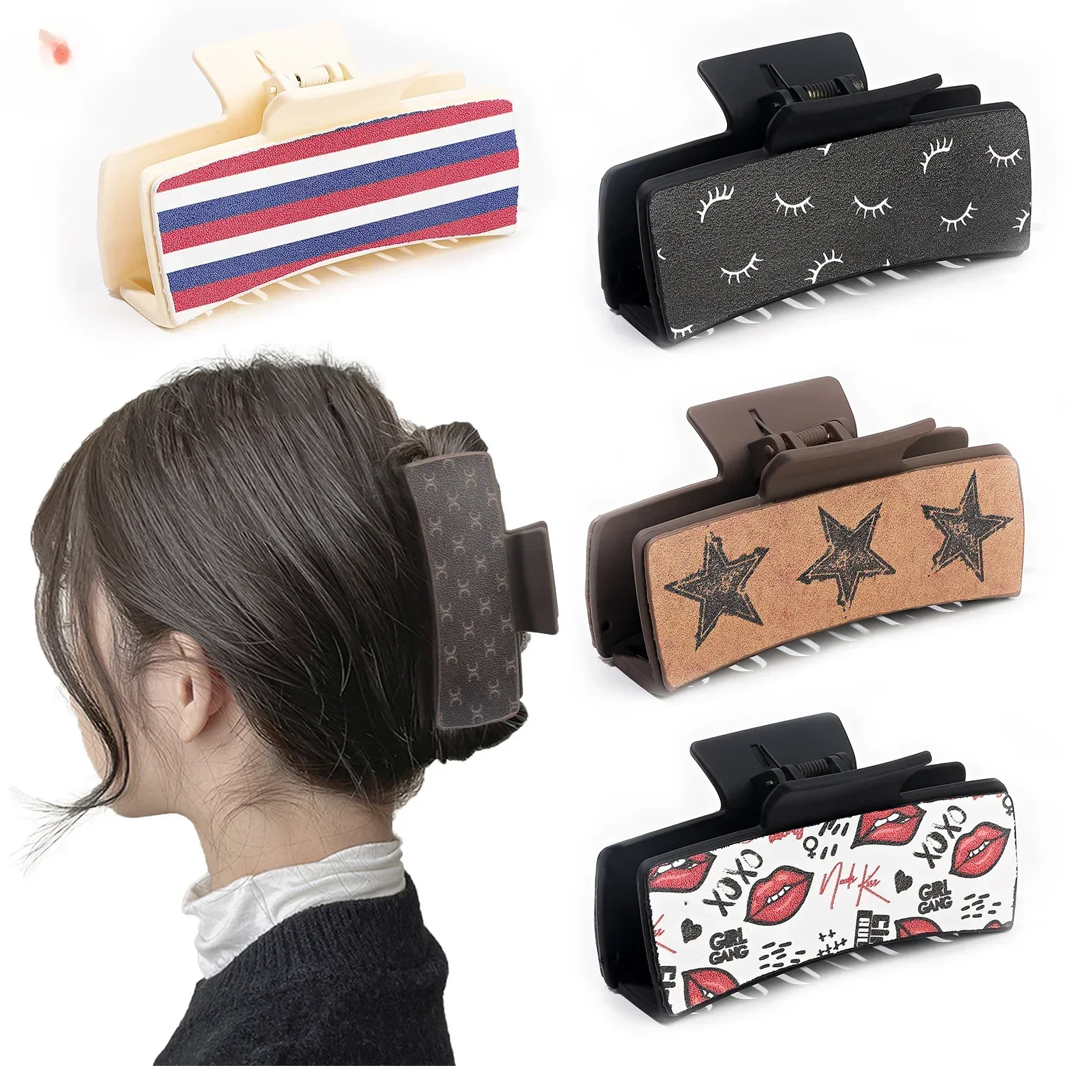 10.5cm Western Cowboy Retro Hairpin Printed Square Hairpin Women fashion of Head Hair Grabber Holiday Party Hair Accessory Gift