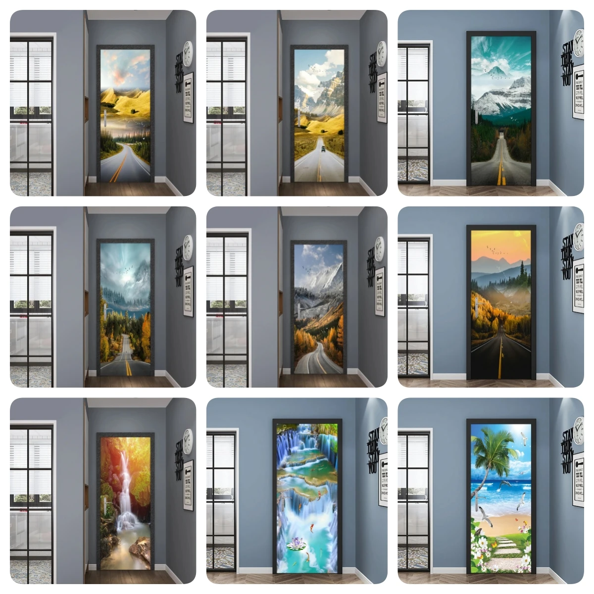 Dawn Road Door Sticker Vinyl PVC Waterproof Self-Adhesive Pastoral Style Murals for Bedroom Living Room Wardrobe Closet Decor