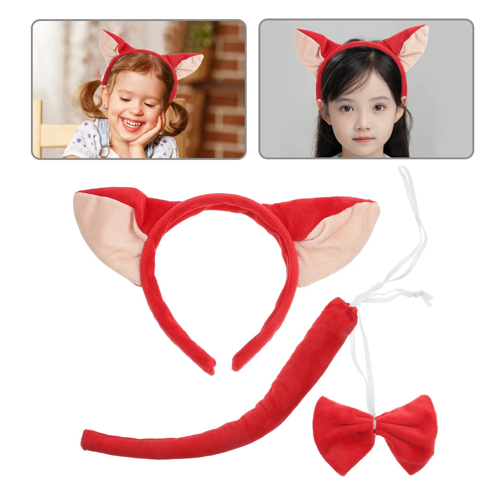 

1Set Kids Cartoon Fox Costume Set Headband Tail Bow Tie for Cosplay Halloween Stage Performance Kids Animal Costume