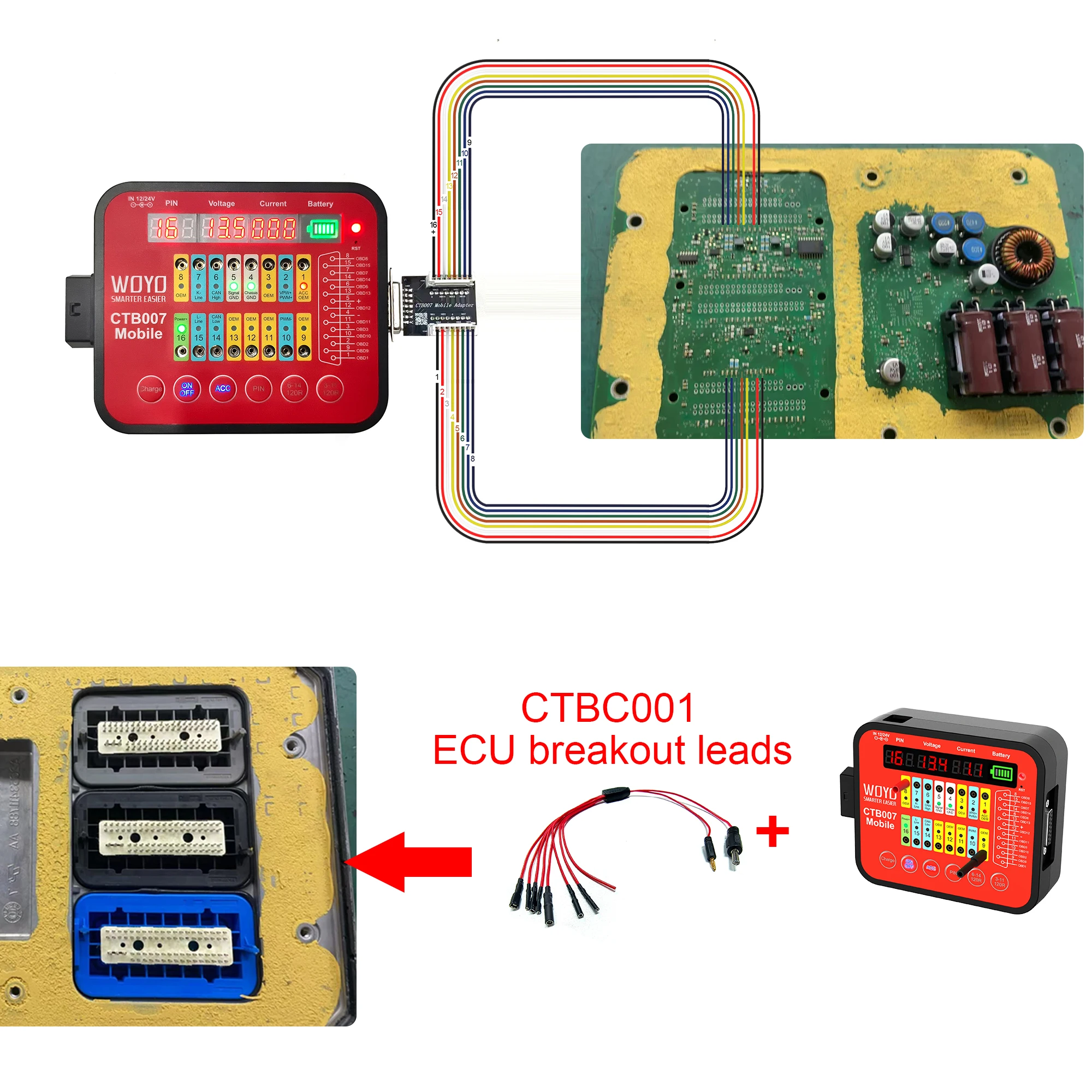 Picture 5: WOYO CTB007 Mobile ECU Circuit Board Testing Tool Portable Mobile Version of the Battery CAN Tester Box Provide ACC Power