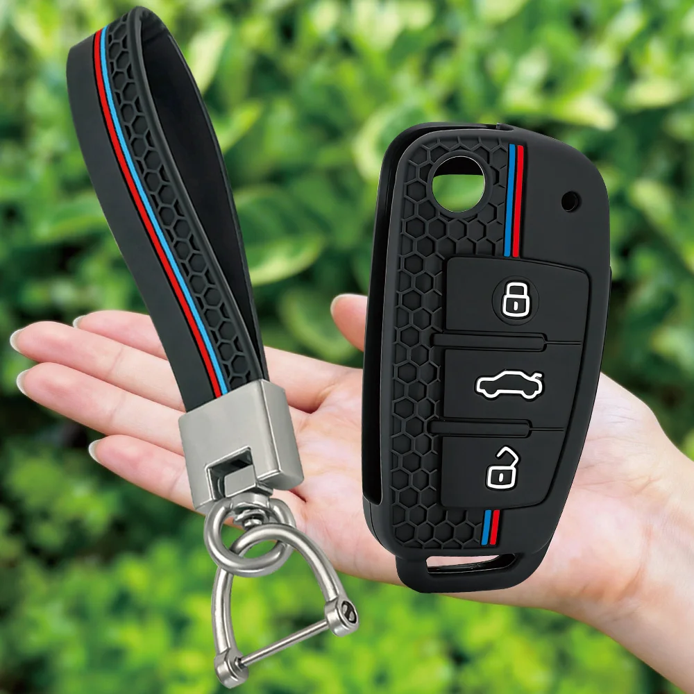 Keychain Silicone Key Case Cover Shell for Audi A4 B7 A6 C6 4f 8v A3 8p A1 A3 Accessories Auto Remote Key Holder 3 Button Jacket