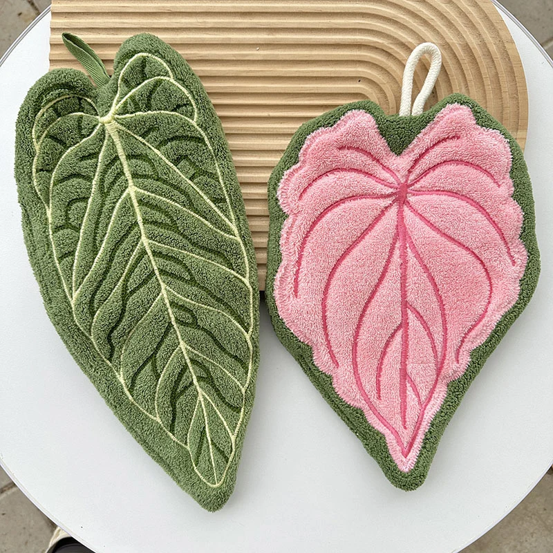 

Полотенце для рук с зеленым листом и растением, подвесной тип, впитывающий мягкий носовой платок, толстое полотенце, украшение для кухни, ванной комнаты, дома