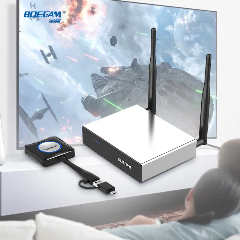 

Enterprise BYOD Wireless Presentation Kit BOEGAM V100 Receiver + F01S USB-C/A Transmitter Plug & Play, Low Latency