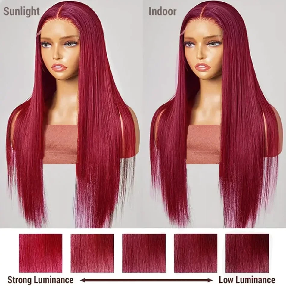 13X6 Hd Lace Front Human Hair Pruik Steil Brazilian Human Hair Pruiken Bordeauxrood 13X4 Transparant Hd Lace Frontale Pruik Voor Vrouwen