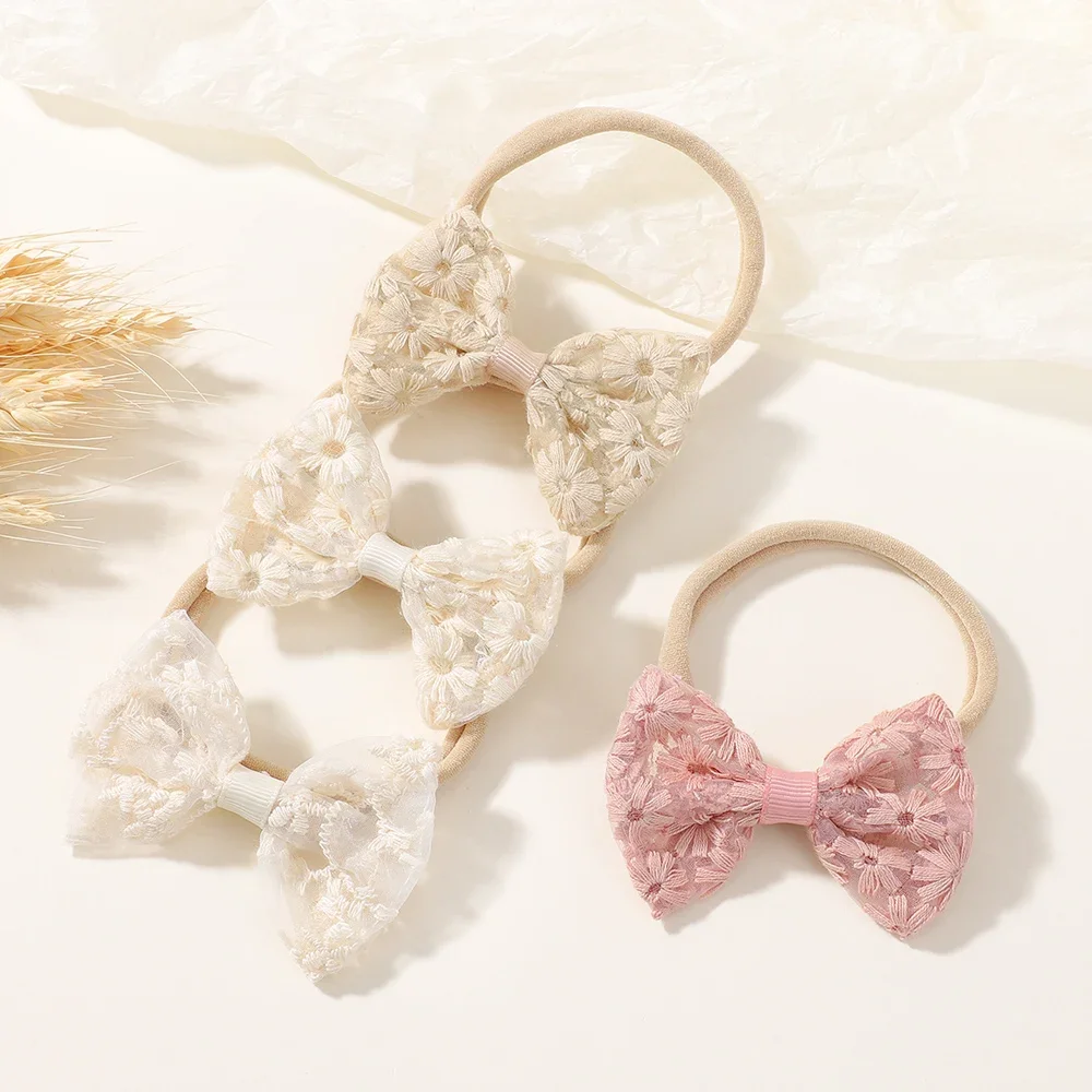 

4pcs Baby Girls Embroidered Lace Headband Newborn Elastic Hairband Fashion Floral Hair Ornaments Baby Accessories Bow Headwear