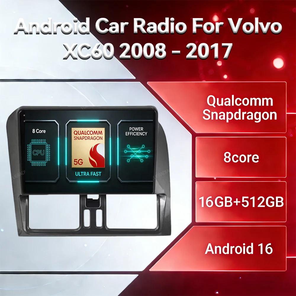 Android 16 Car Radio For Volvo XC60 Que 1 2008 - 2017 Head Unit GPS NAVI 4G WIFI Qualcomm QLED 2DIN Multimedia Video Player BT
