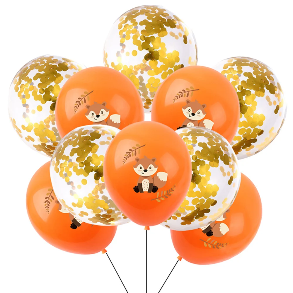 20pcs Fox Birthday Decorations Balloons Kids Woodland Birthday Baby Shower Party Supplies Orange Latex Ballon Gold Confetti