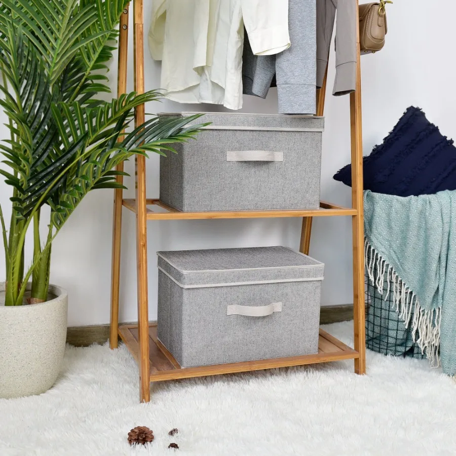 

Foldable Fabric Storage Bins with Lids, Gray Storage Boxes for Closet, 2-Pack, 15.7" x 10.2" x 9.8"