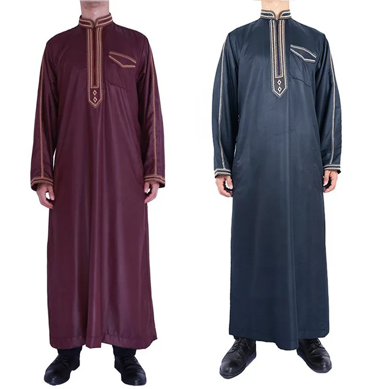 Moda musulmana Jubba Thobe Uomo Jubba Caftano Thobe Abito lungo musulmano arabo saudita a maniche lunghe