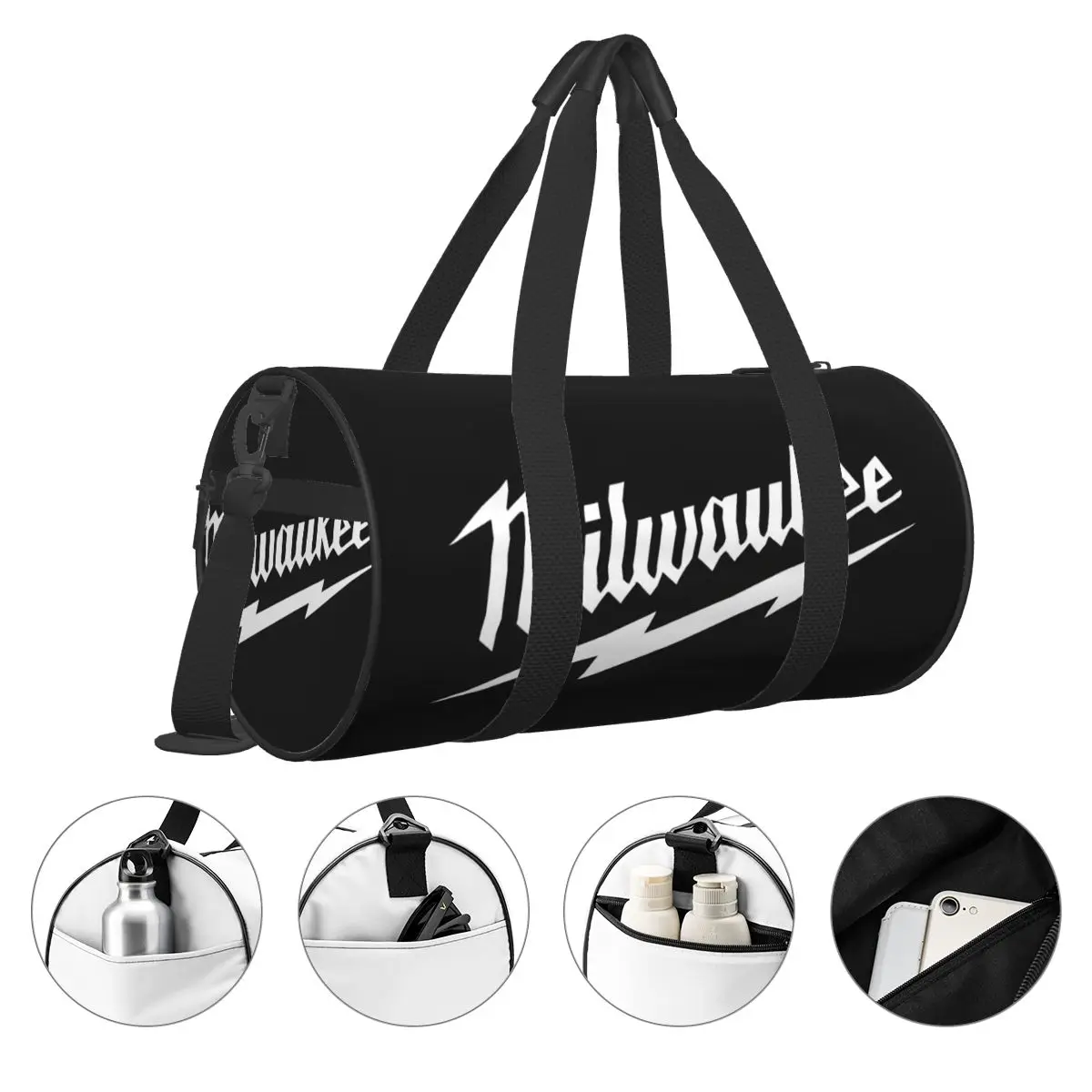 Popular w-milwaukeed logotipo redondo grande capacidade de viagem duffel sacola masculino feminino grande capacidade bagagem de mão esportes saco de fitness