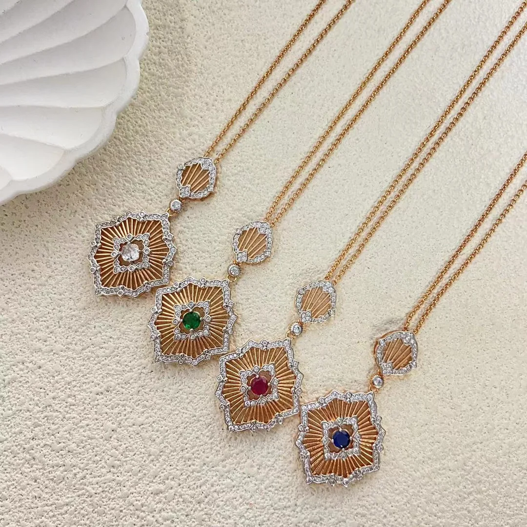 

New brushed hollowed out color separated petal studded diamond necklace for women, with multiple color diamond options