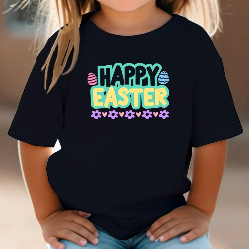 

Happy Easter Print Kids T-shirt Easter Egg Toddler Shirts Boy Girl Easter Party Outfits Gift Tee Children Short Sleeve T Shirts