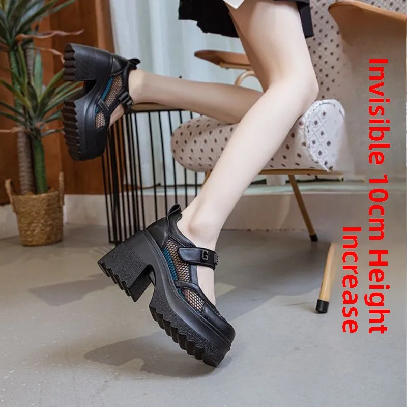 

Женское платье на высоком каблуке Mary Jane, низкая высота 0 см, увеличивающая сетчатая поверхность Thi Bot Single oes Faionable Summer oes