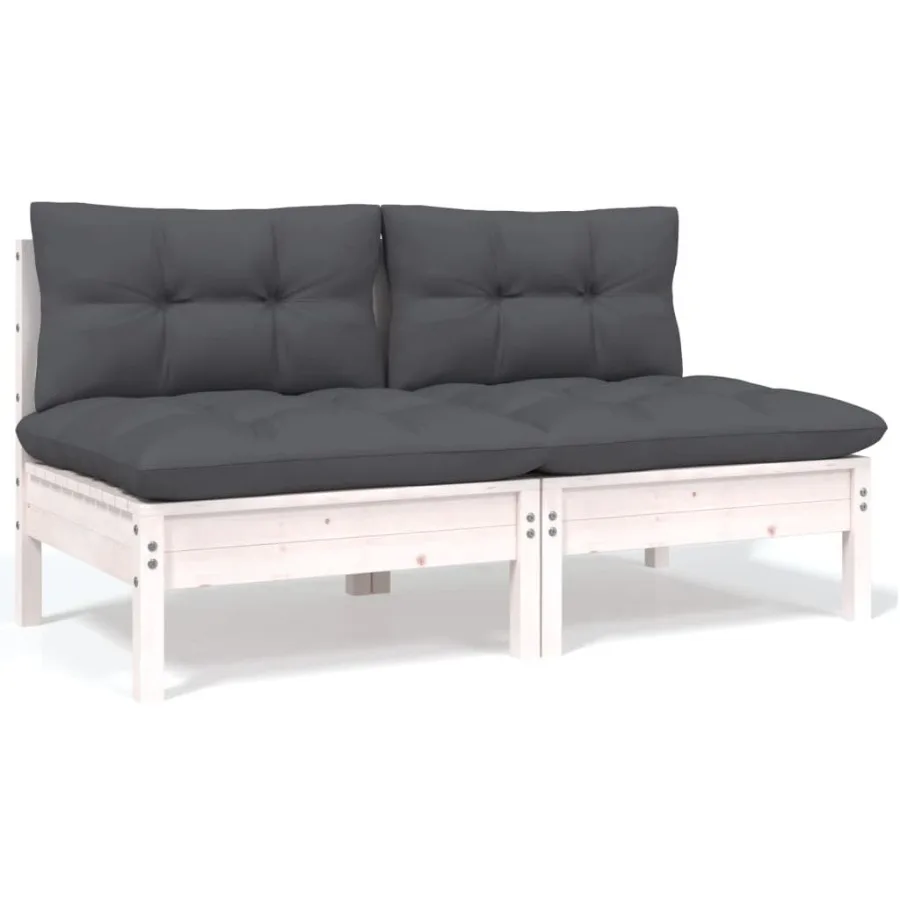 

2Seater Patio Sofa with Cushions White Solid Pinewood