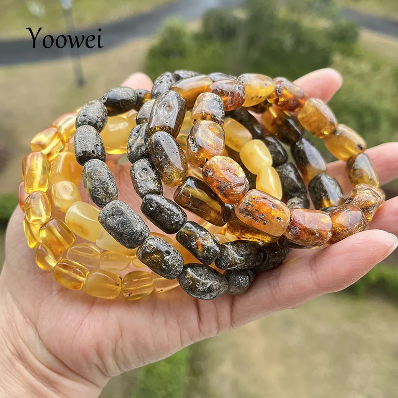 Original Amber Bracelets for Unisex New Genuine Irregular Beads Natural Black Medical Green Healing Jewelry Factory Unique Gift