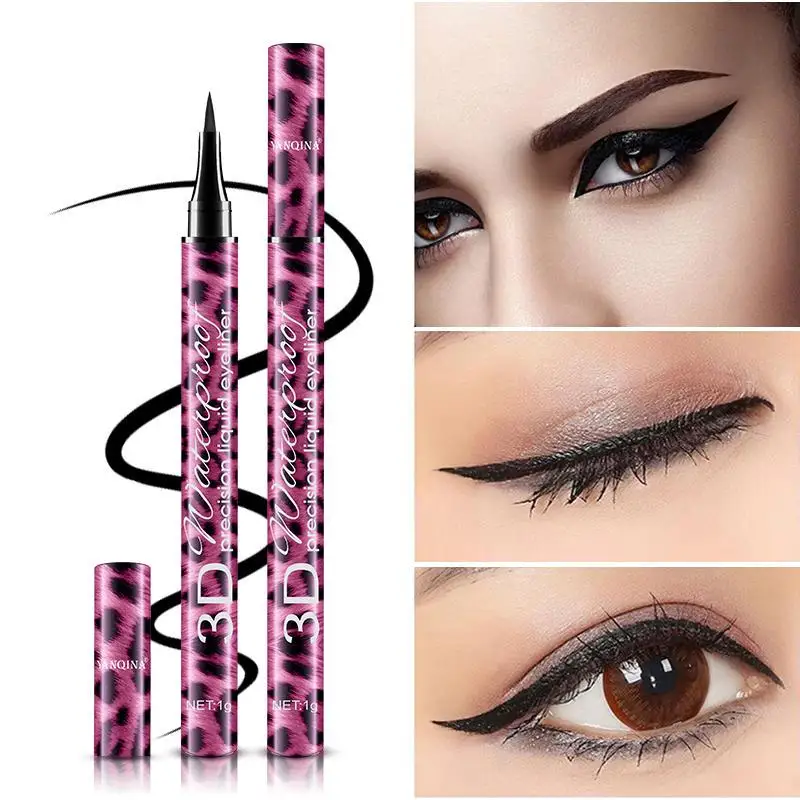 Wodoodporny tusz do rzęs 4D z włóknami i czarny eyeliner w pisaku 2 w 1, zestaw dla objętościowych, długich rzęs, efekt dużych oczu, makijaż w stylu leoparda.