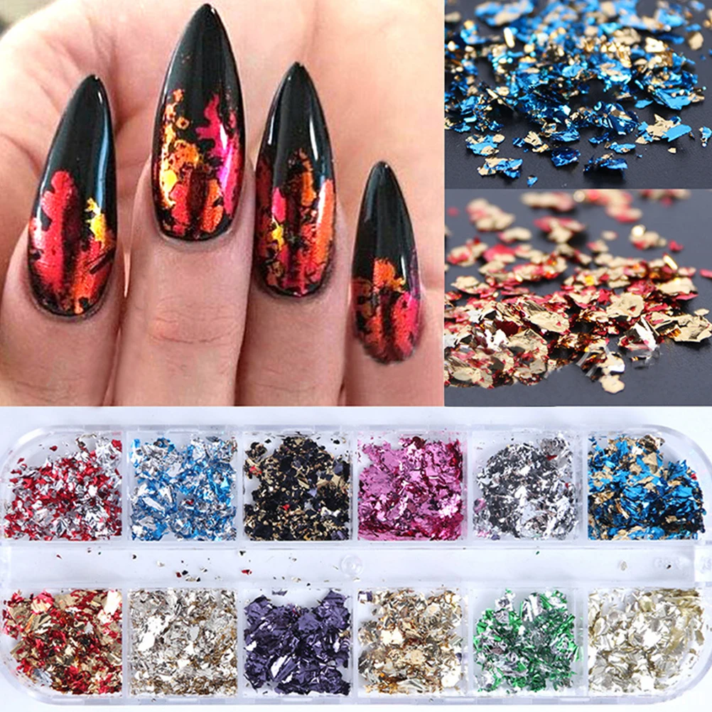 

3 Boxes Foil Sequins Glitter Flakes Plastic Decoration Nail Decoration Nail Foil Accessories for Salon Home DIY Party Use