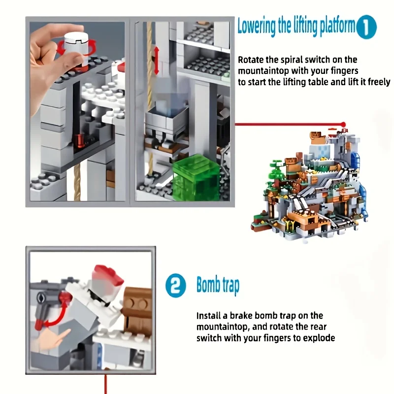 1000+ピース 風車島トラップ城 積み重ね式ビルディングブロックセット、家の装飾、クリスマス/ハロウィン/誕生日プレゼントに最適