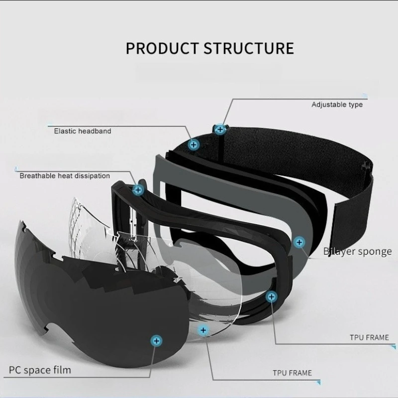 Óculos de esqui ao ar livre para homens e mulheres anti-nevoeiro à prova de vento grande campo de visão espelhos esféricos pegajosos óculos de miopia esqui