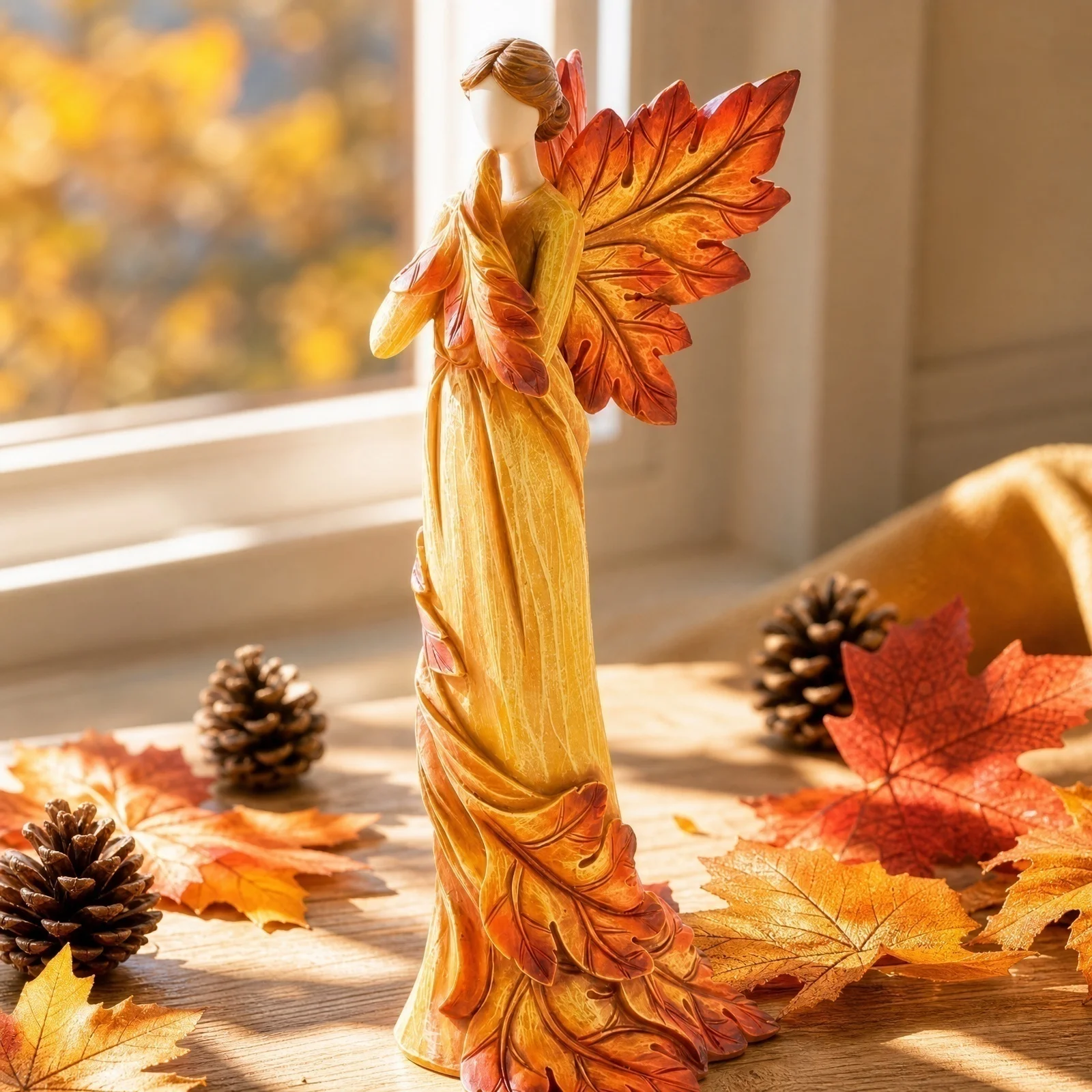 Elegant Fall Maple Leaf Angel Statue Desktop Ornaments Creative Resin Sculpture Suitable For Garden Home Office Decor