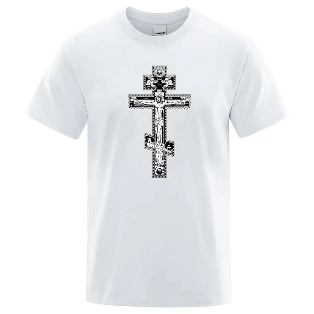 LE Gothic Dark Style Orthodox Cross Jesus Little Angel Male Clothing Fashion Cotton Loose Tshirt Pattern graphic t shirts