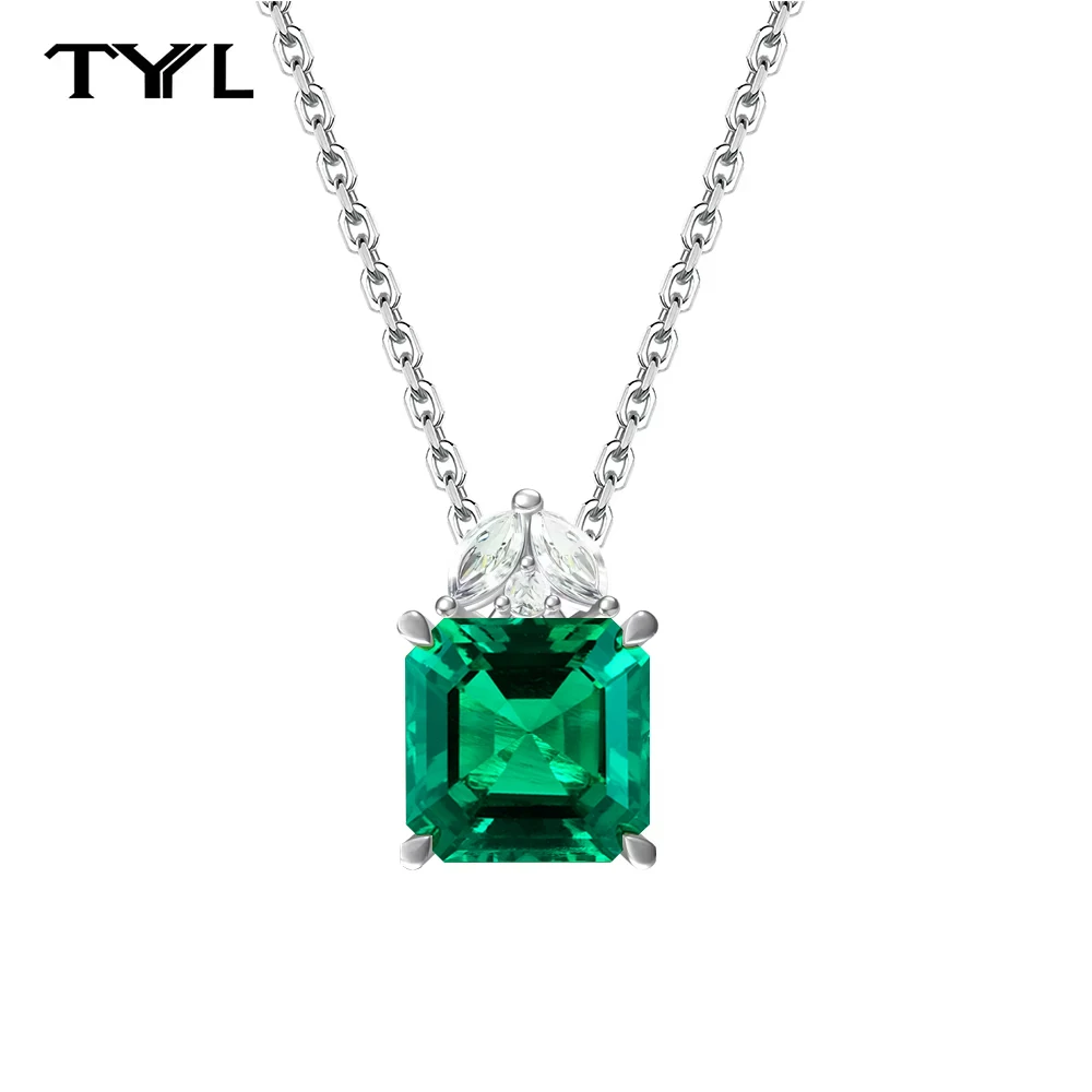 

TYYL на заказ 12*12 мм Asscher Cut лабораторный изумрудный кулон ожерелье для женщин 18 К позолоченные ювелирные изделия из серебра 925 пробы
