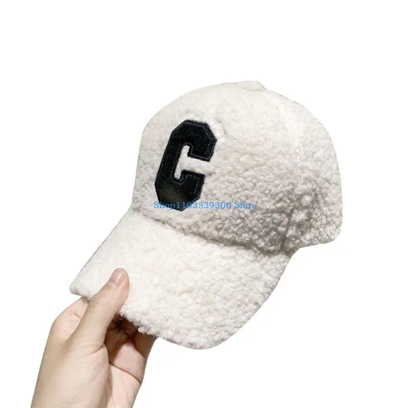

400A Adult Plush Baseball Caps Winter Windproof Hat Embroidery C Letter Duckbill Caps