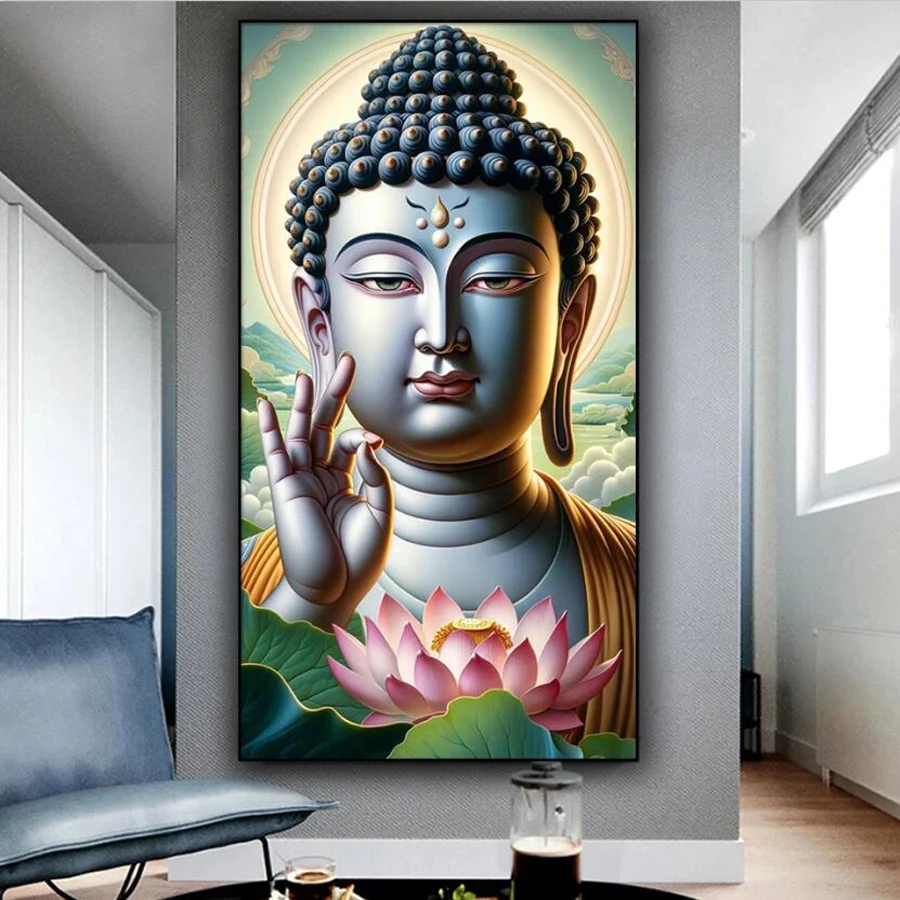 Diy Diamond Painting Kits Big Size Buddha Lotus Full Rhinestone Drill Mosaic Embroidery Buddhist Icons Picture Wall Decor