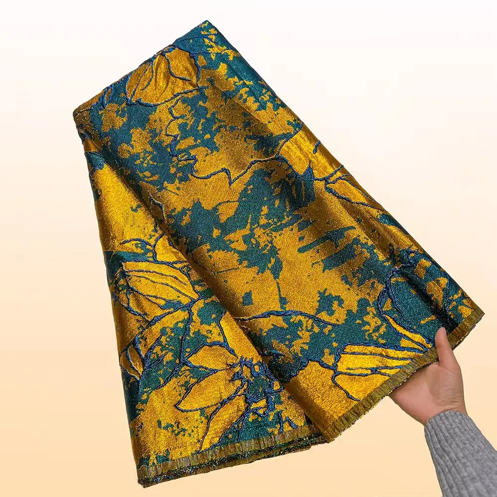 ブロケードジャカードレース生地-5ヤード-2025年-高品質-フランス製金糸レース-女性用ウェディングパーティードレス用