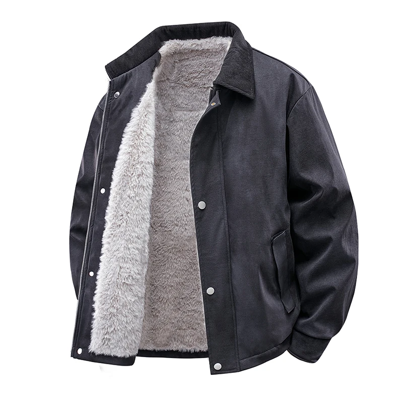 جديد الخريف الشتاء بدوره إلى أسفل طوق سترات الرجال صوف مبطن سميكة سترة دافئة حجم كبير معطف دافئ موضة ملابس خارجية غير رسمية