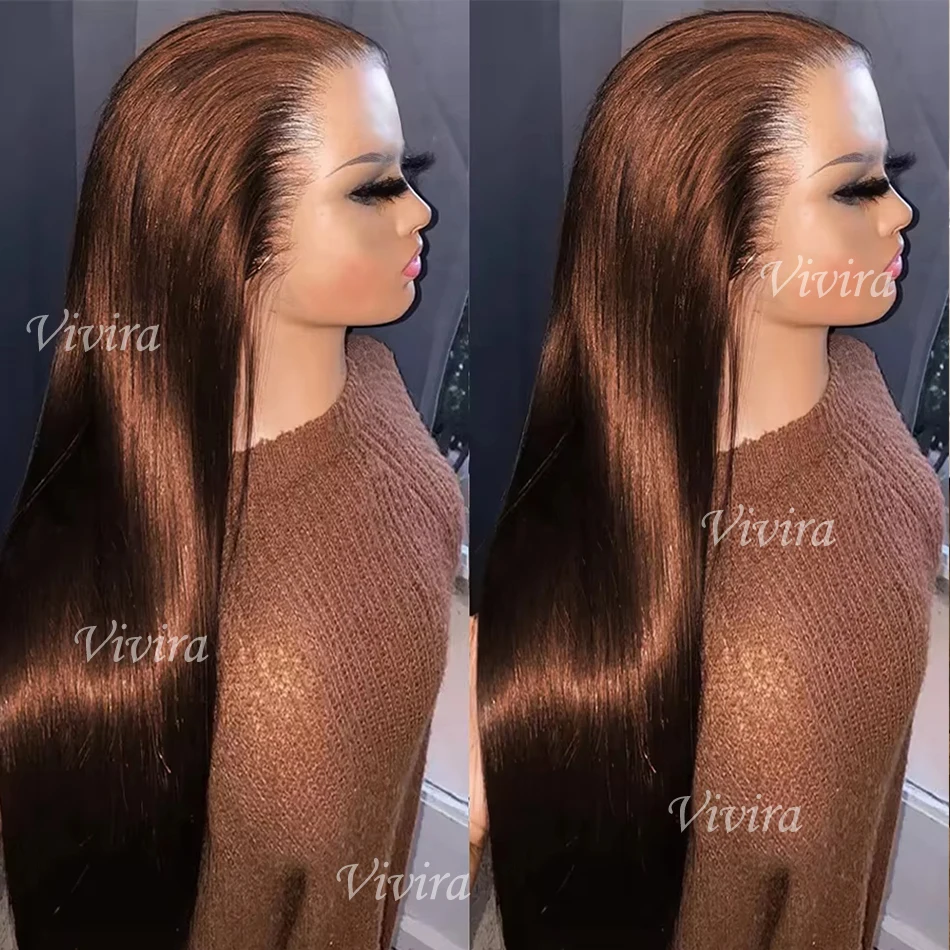 

Прямой парик из натуральных волос цвета шоколадного браун для женщин, 13x6 HD, с кружевной передней частью, 30 дюймов, бразильские парики с кружевной передней частью, цветные парики