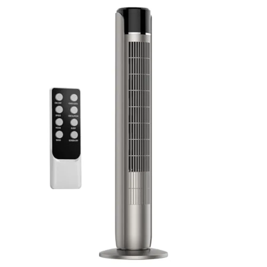 

Tower Fan for Bedroom, Bladeless Cooling Fan with Remote, 60° Oscillating Standing Fan with 28dB Quiet for Sleep, 12H Timer, 5