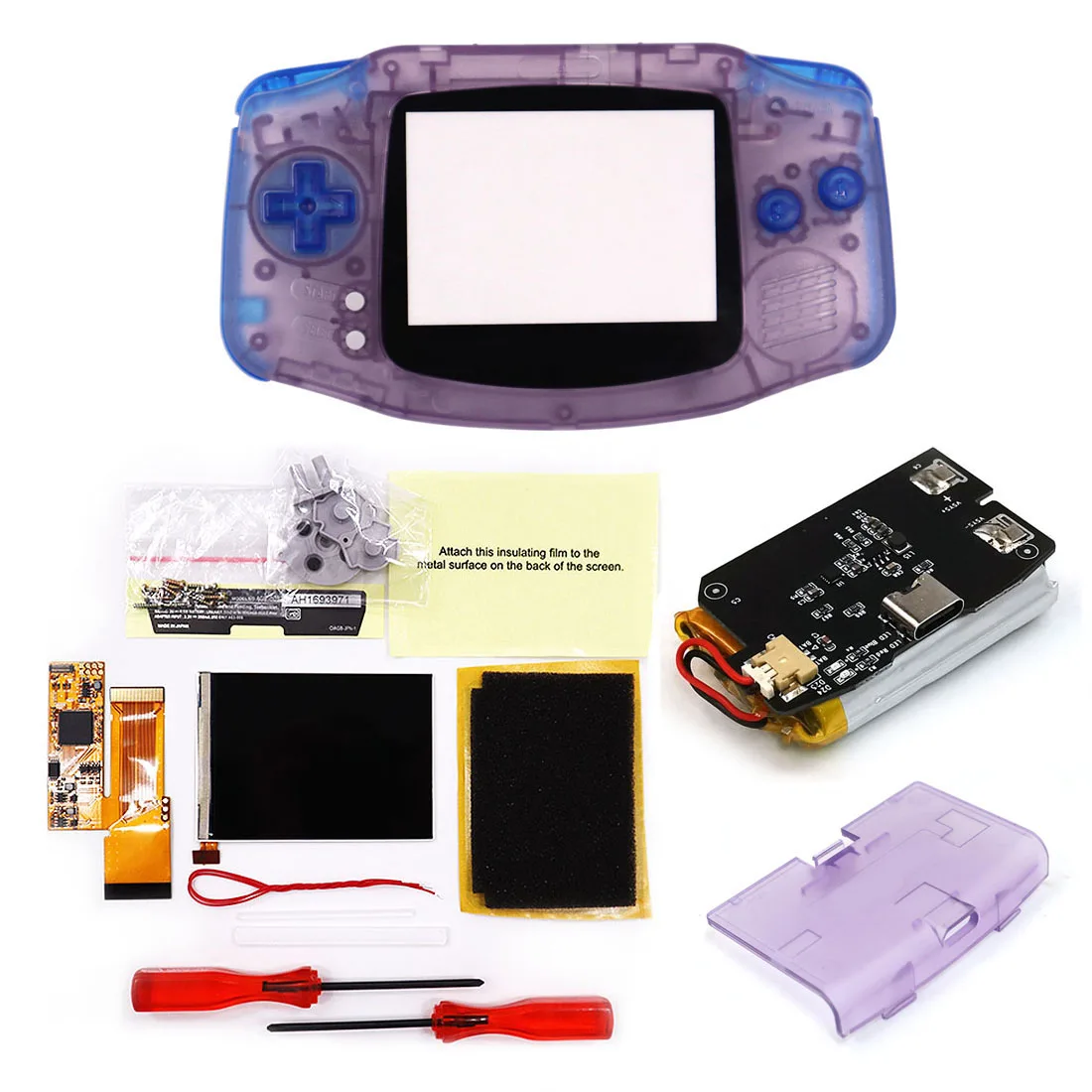 

3.2 inch GBA V2 IPS backlight LCD Type C GBA USB Rechargeable Battery Pack 1800mAh Lipo Power For Gameboy Advance console