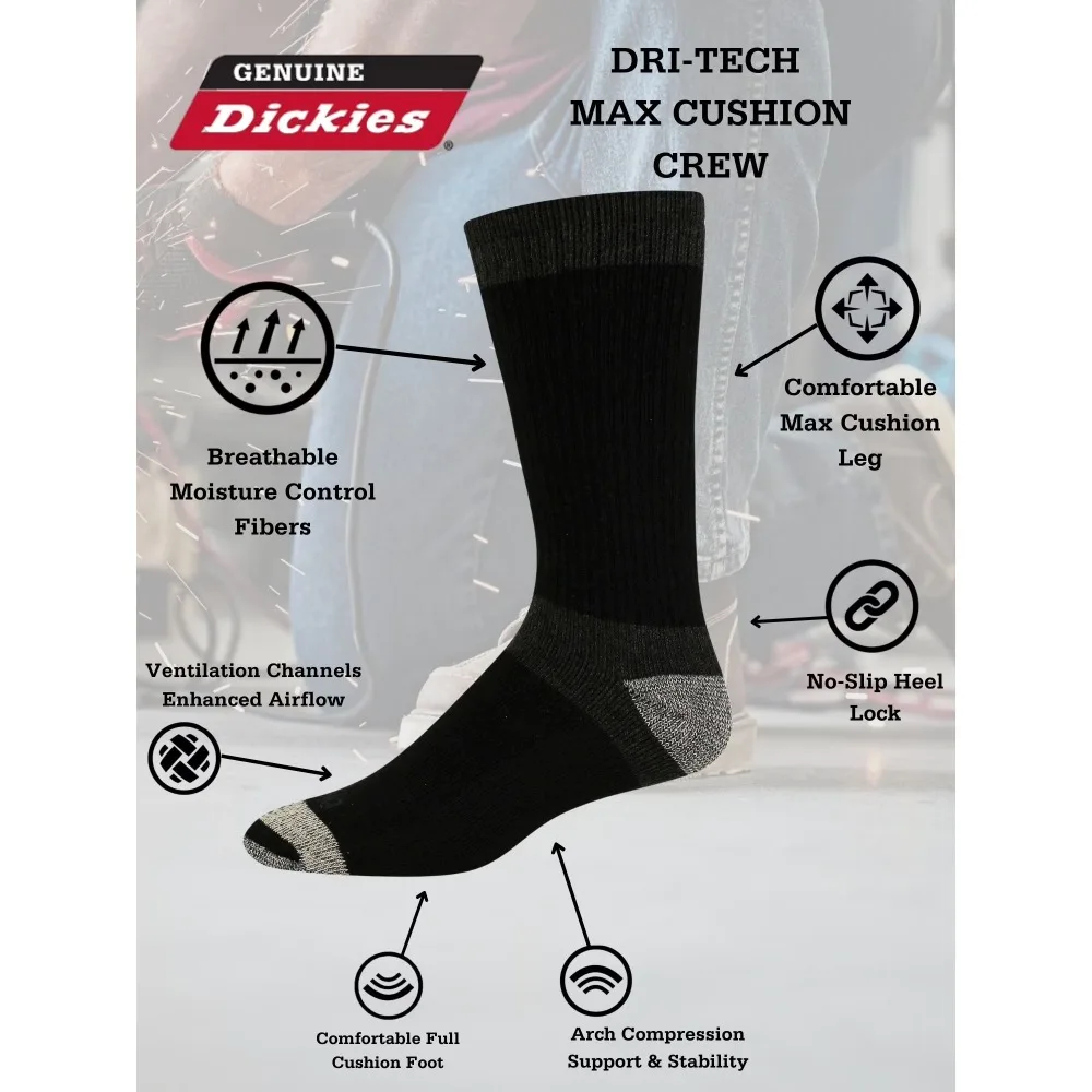 Max Cushion Crew Socks 6 Pairs Pack Men's Black Ankle Socks for Daily Sports Casual Wear Size 6-12 view 6