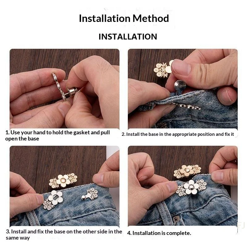 [YU]Alloy No Sew Waist Tightener Buttons Various Cute Designs Adjustable Size For Loose Jeans Skirts Dresses Daily Wear
