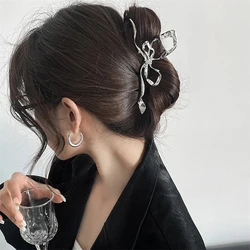 Korean Style Irregular Hair Claw Punk Metal Ribbon Bow Shark Clips For Women Hair Accessories Ponytail Hair Clips Headwear