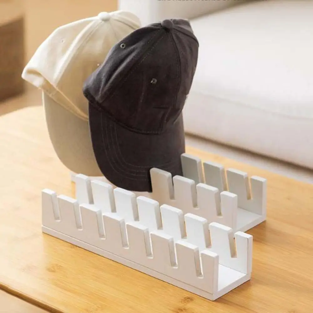 

European Style Wooden Baseball Cap Display Rack Space Saving with Card Slot Baseball Cap Display Shelf White Hat Organizer