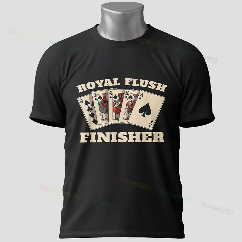 เสื้อยืดผ้าฝ้ายสีดําผู้ชายพร้อม Wild Card Poker Graphic Crew Neck Short Sleeve Tee Outdoor Clothing Perfect for All Seasons