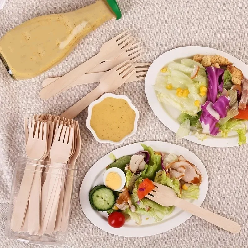 50PCS Disposable Forks Kitchen Restaurant Portable Disposable Forks Banquet Picnic Wedding Camping Picnic Salad Fruits14cm