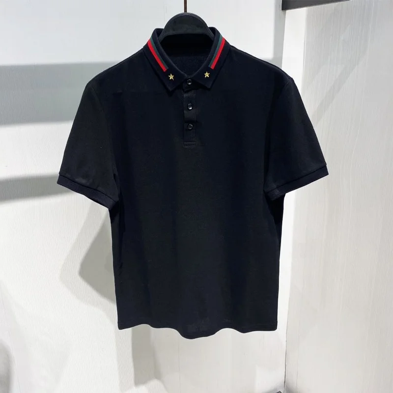 

Модная летняя мужская футболка с коротким рукавом, вышитая, с отложным воротником, повседневная, для бизнеса и отдыха, молодежная