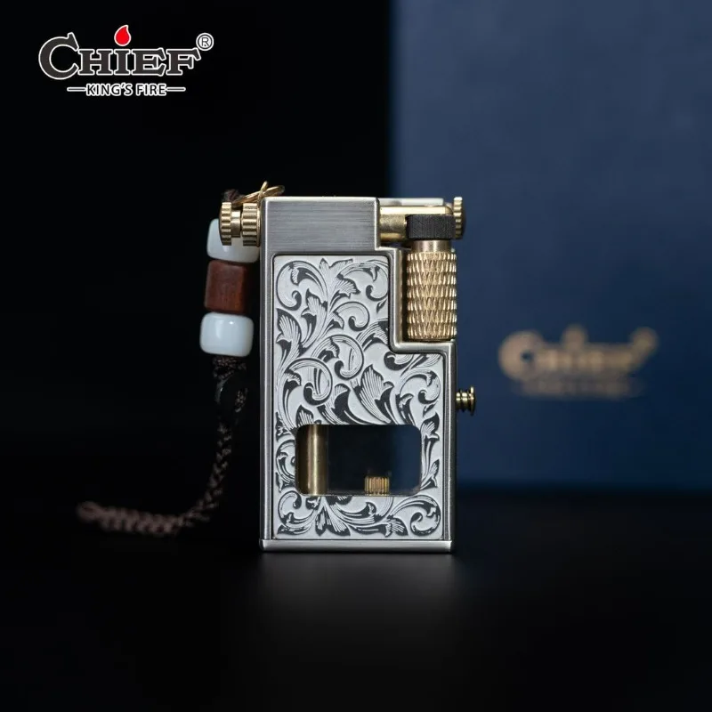 CHIEF Small Steel High End Retro Kerosine Taotie Swallow Money Creative Sideslip Transparent Oil Tank Lighter Collection Gift