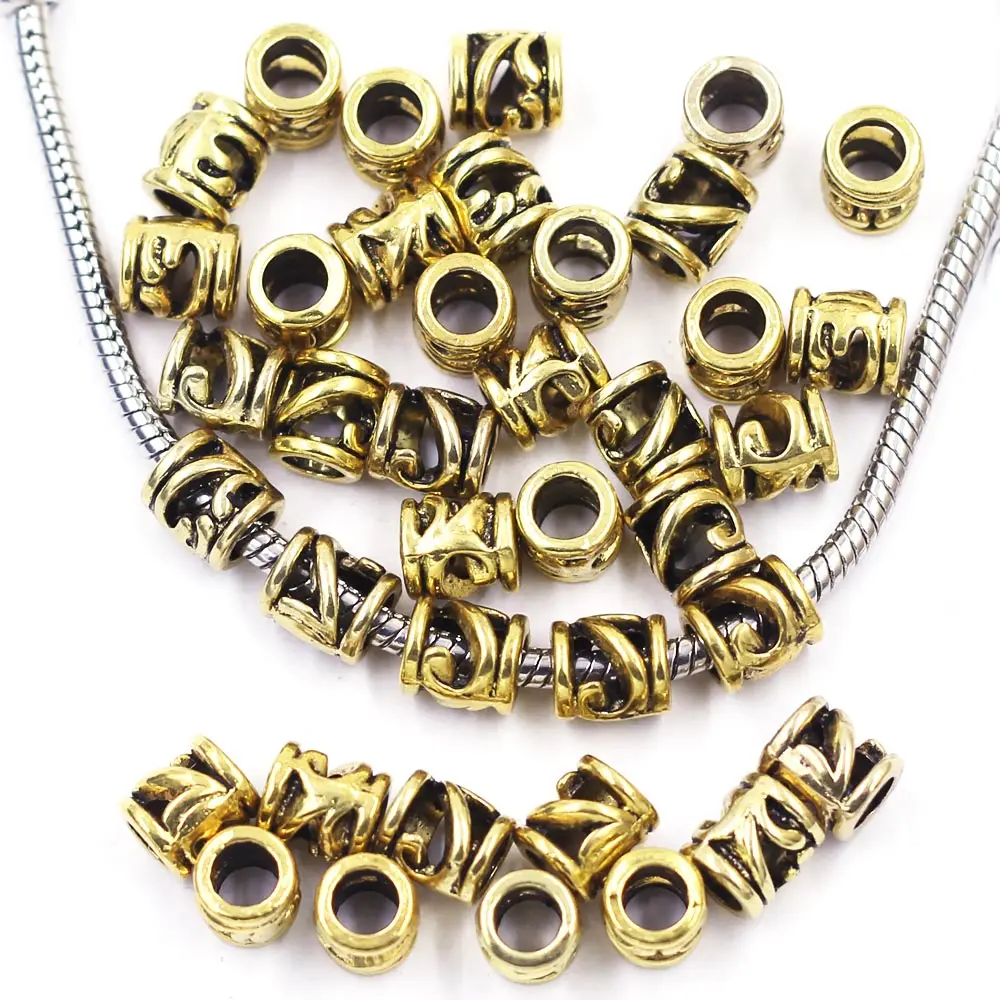 Antique Gold Tone Flower Hollow Spacer European Beads Perles Perlas Fit Snake Chain Bracelets Charms DIY 8x7mm
