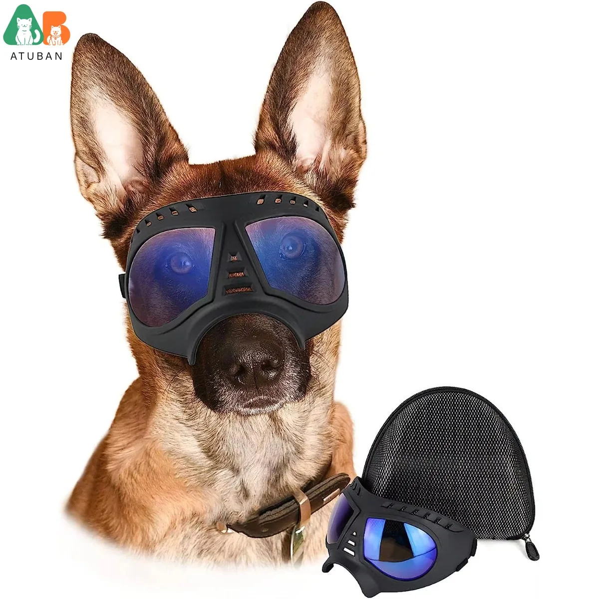 

ATUBAN Dog Goggles Big Area Dog Sunglasse,Large Breed Windproof Snowproof Eye Protection Dog Glasses for Outdoor Driving Cycling