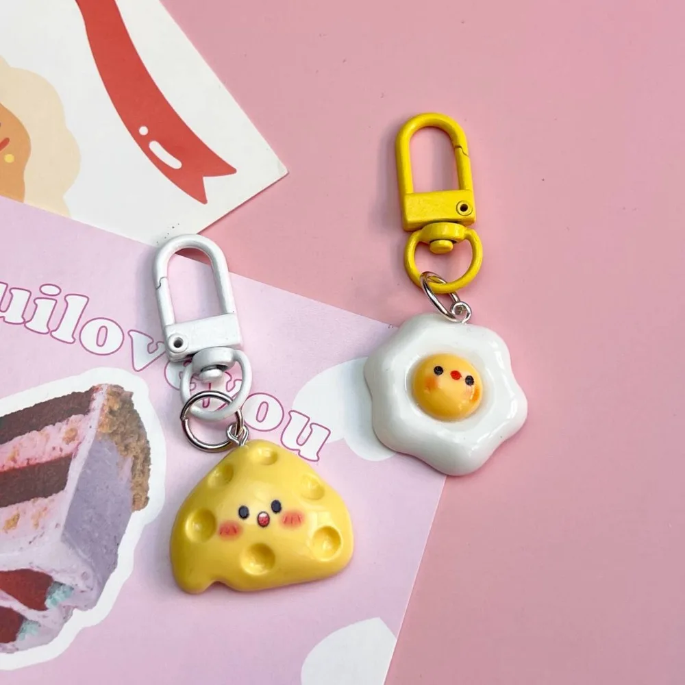 Cute Cheese Poached Egg Keychain Simulation Food Play Pendant Girl Heart Milk Huhu