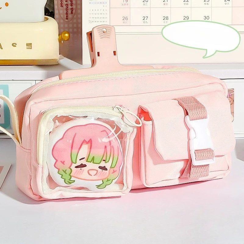 Multi-Functional Stationery Pouch INS Casual Solid Color Cute Ita Style Pencil Badge Organize Aesthetic Pencil Bag for Kids