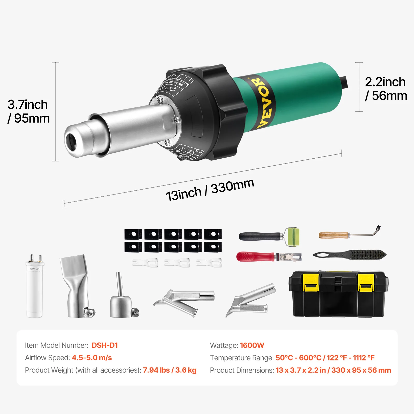 SucceBuy 1600W Plastic Lassen Pistool Hete Lucht Plastic Lasser PVC TPO Vinyl Warmtepistool Lastoorts Pistool Kit met Gereedschapskist voor PP/PE