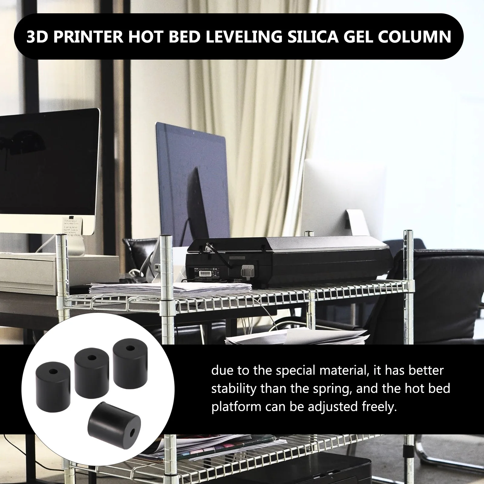 

4Pcs 16Mm Silicone Leveling Parts Non-Slip High Stability 3D Printing Accessory for Hot Bed Leveling Black 3D Printer Accessory