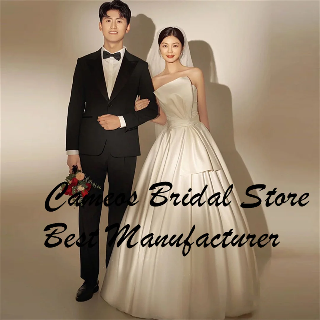 

SONDR Simple Ivory Custom Made Wedding Dresses Strapless Korea A-Line Satin Bow Front Corset Brides Gowns Women Bridal Dresses