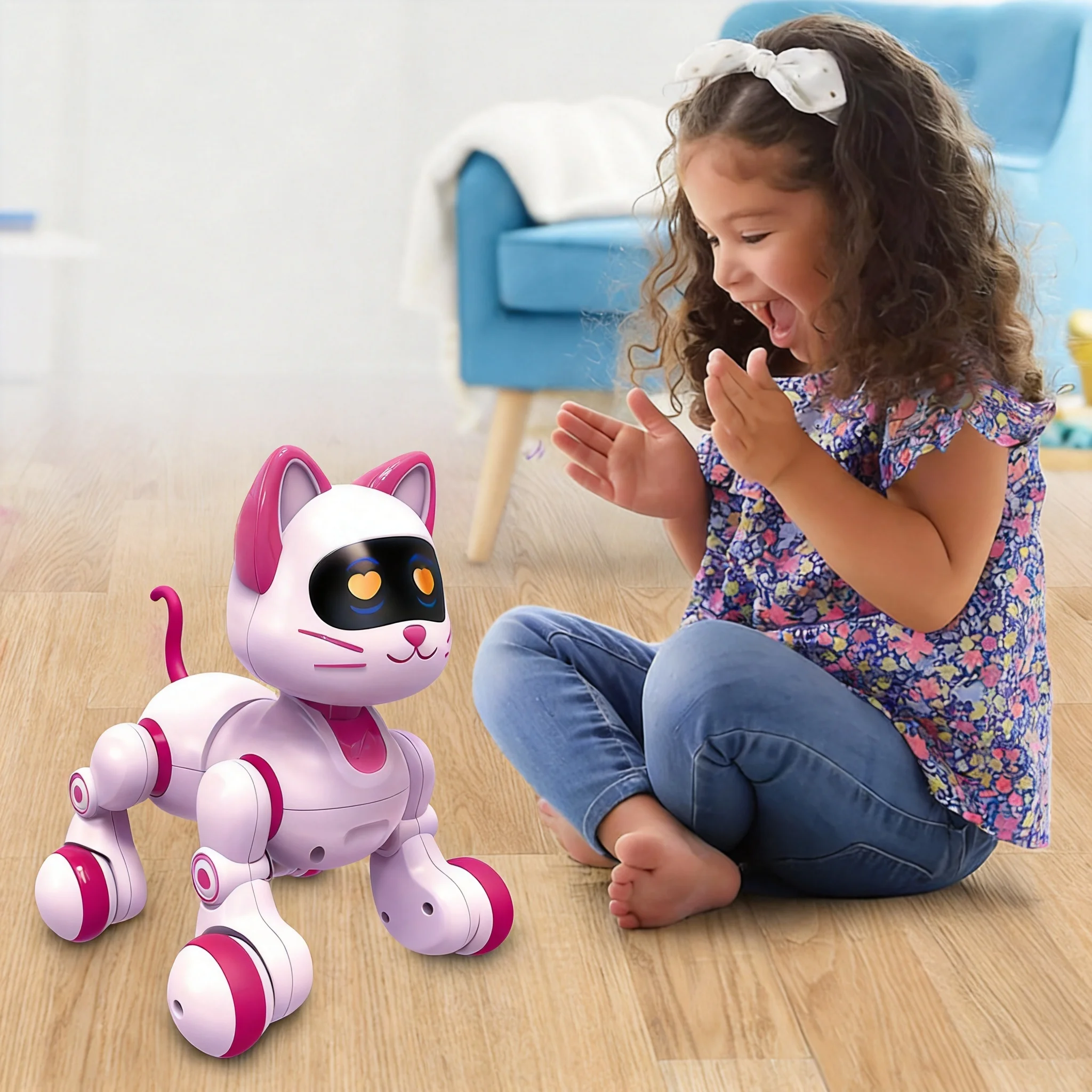 Zdalnie sterowany, interaktywny robot w kształcie kota, programowalny, inteligentny robot z funkcją reagowania na dotyk, wydający dźwięki i wykonujący ruchy, 12 komend głosowych, zabawka edukacyjna