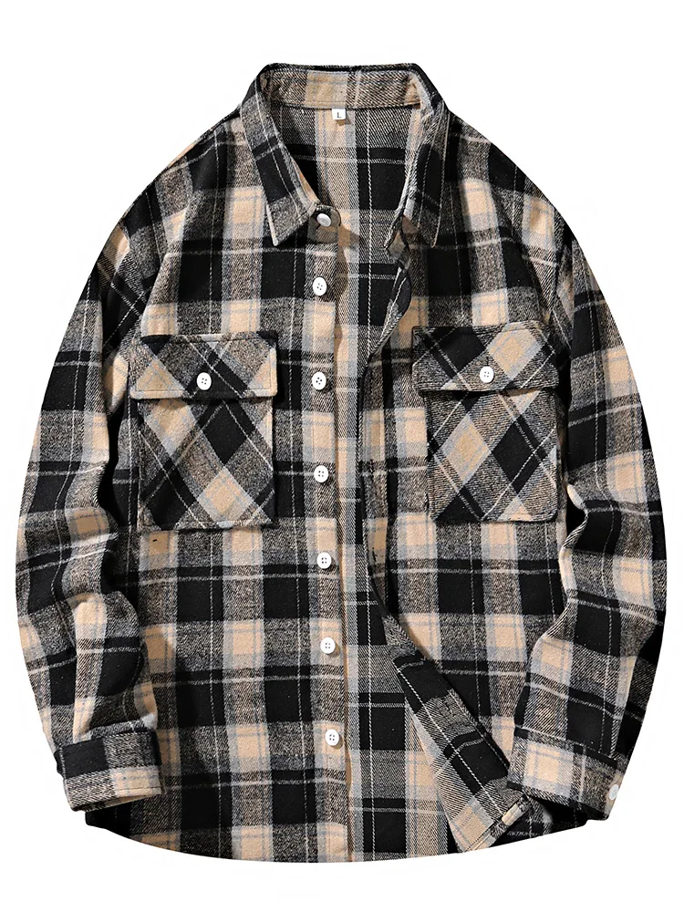 8xl 7xl Men Shirt Plaid Flannel Long Sleeve Plus Size Loose Hip Hop Street Mens Casual Shirt Oversized Male Soft Dress Shirts